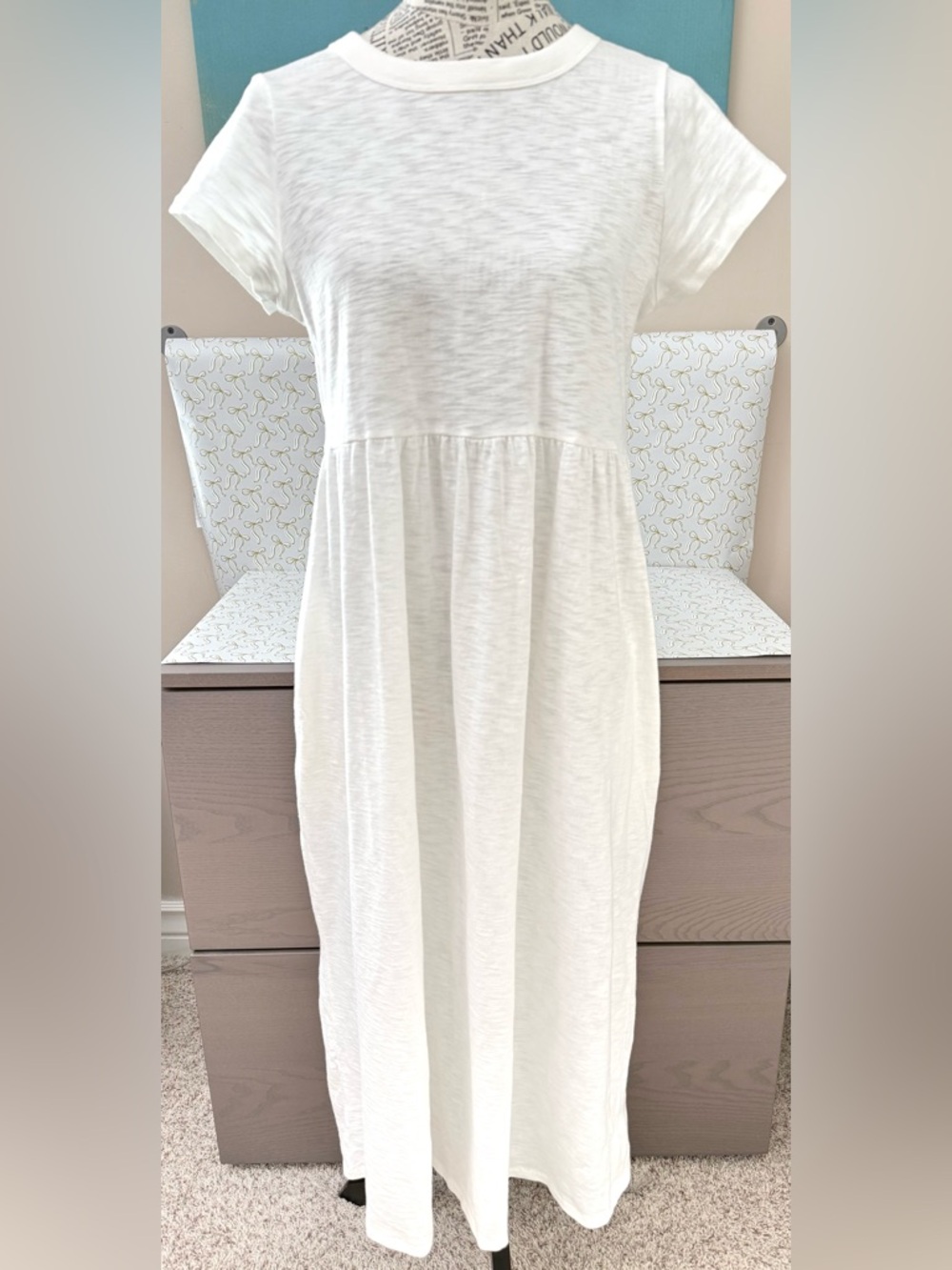 Women’s Universal Thread Dress WHITE Cotton Short Sleeve Empire Waist Pockets S